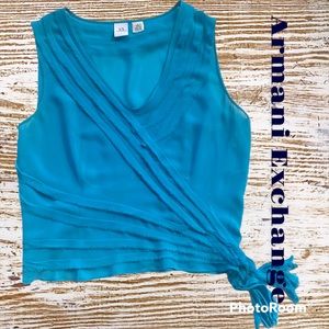 Armani Exchange Blue Silk top with Boho Accents Size Large